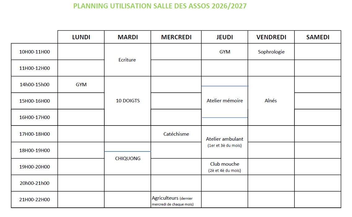 Planning salle des assos